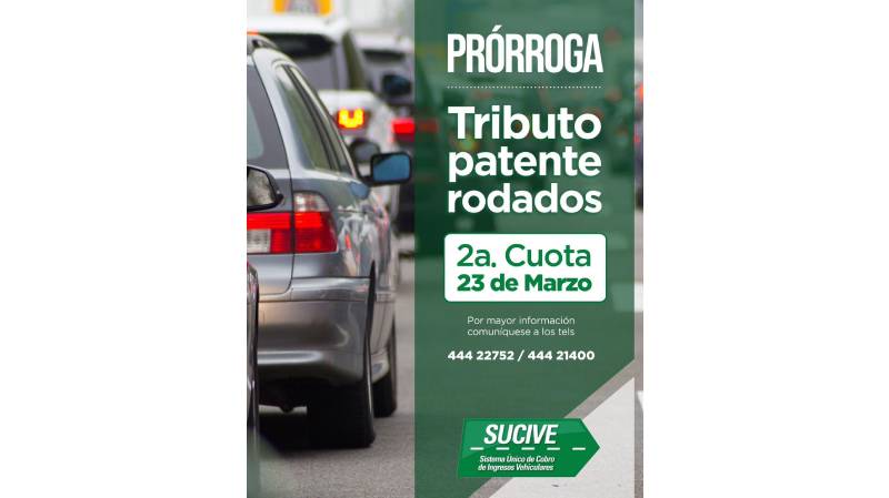 23.03.2023 Hasta hoy es la prórroga del vencimiento de la 2da cuota de la Patente de Rodados